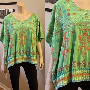 Johnny Was Green Oversized Dolman sleevePullover Style Embroidered Top. D/A108/M
